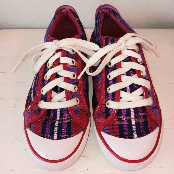 EUC ~ COACH BARRETT SIGNATURE WOMEN'S BERRY MULTI PLAID SNEAKERS ~ SIZE 7 - Picture 1 of 6